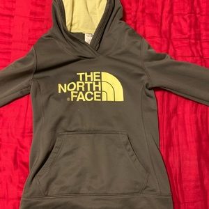 North Face gray and yellow sweatshirt
